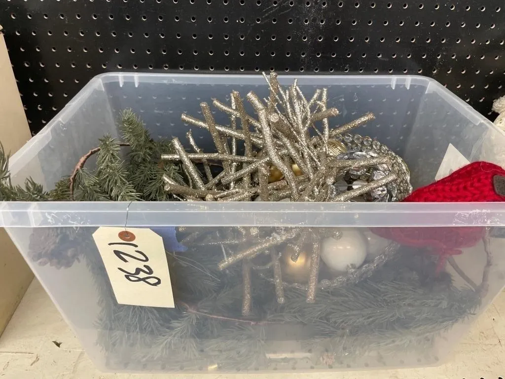 Holiday Decor in Plastic Bin