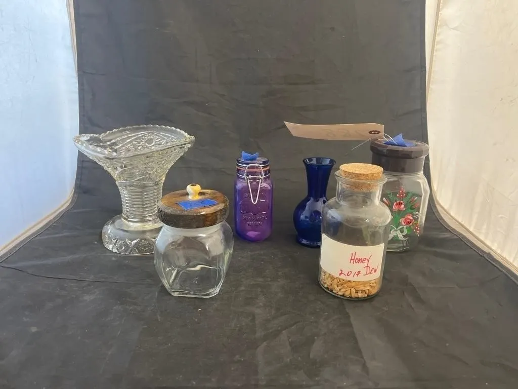 6 Pcs - Lidded Glass Dishes - Bud Vase - Compote