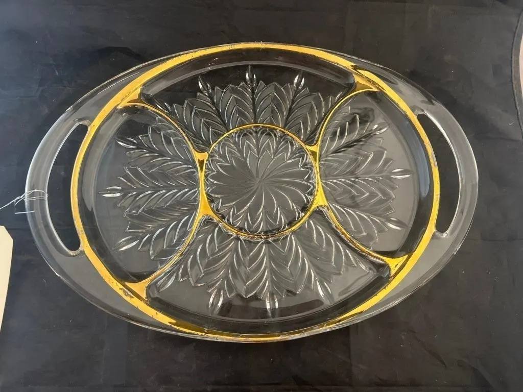 Gold Rimmed Divided Serving Dish