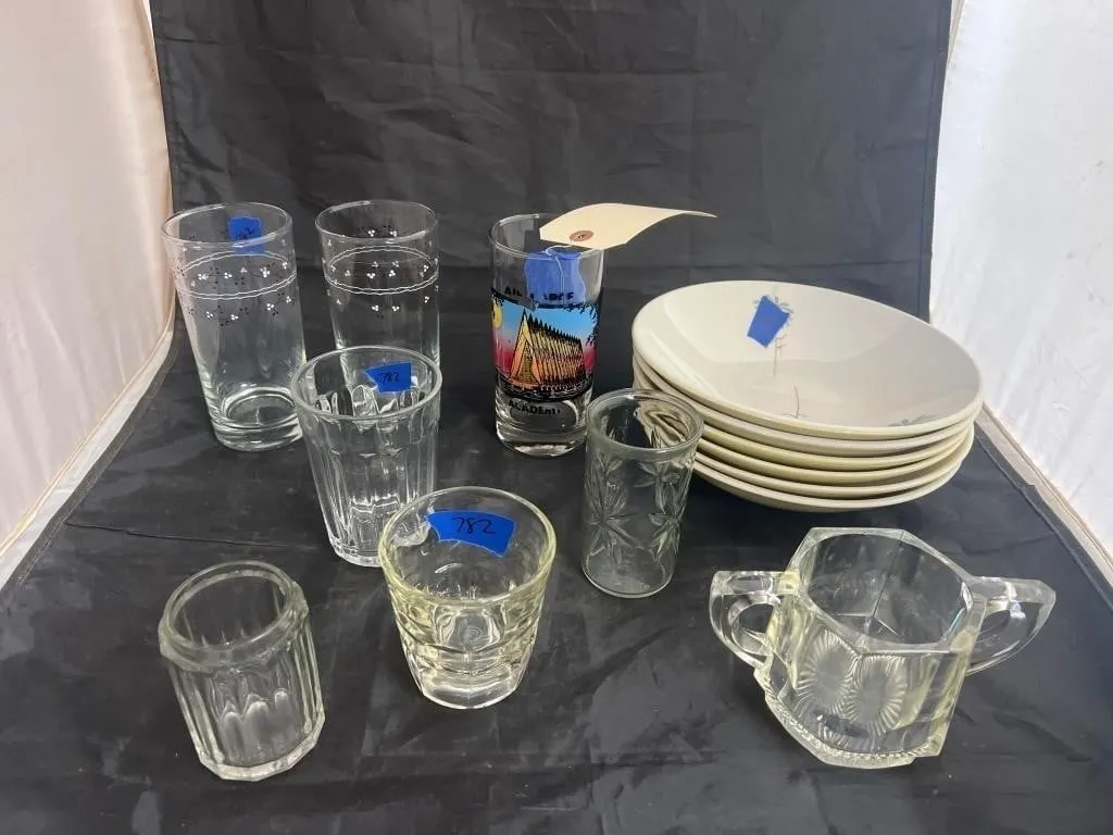 14 Pcs - Clear Glass Cups & Iroquois Bowls