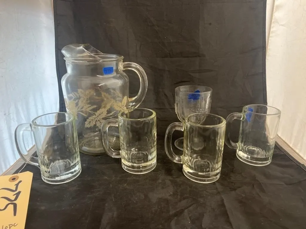 6 Pcs - Handled Drinking Cups & Water Pitcher