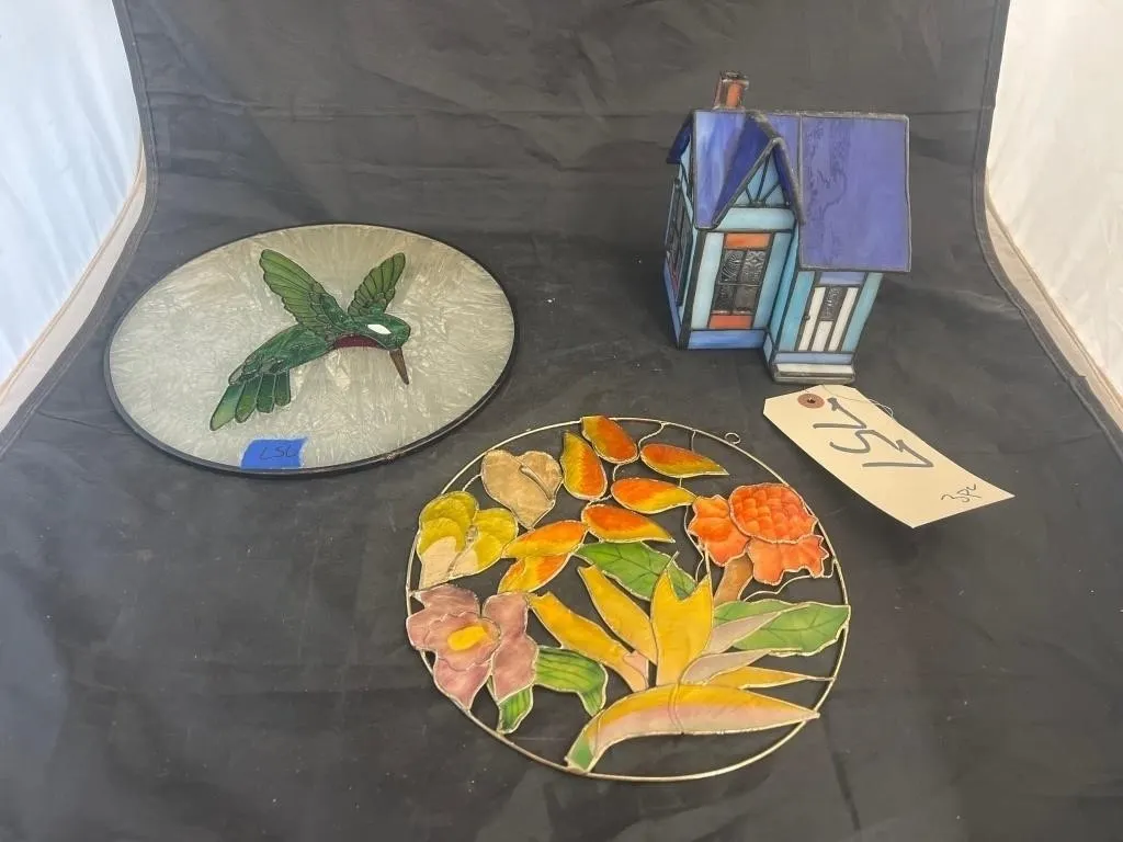 Stained Glass House & 2 Pcs Stained Glass Art