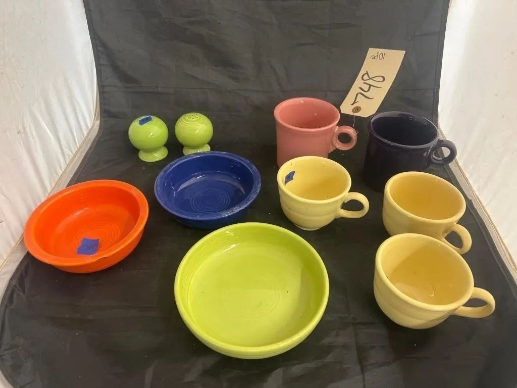 10 Pcs- Fiestaware Mugs & Bowls - some chips &