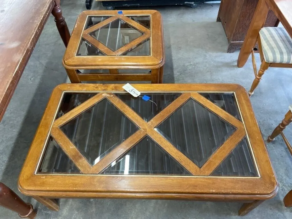 Wood/Glass Coffee Table & Side Table