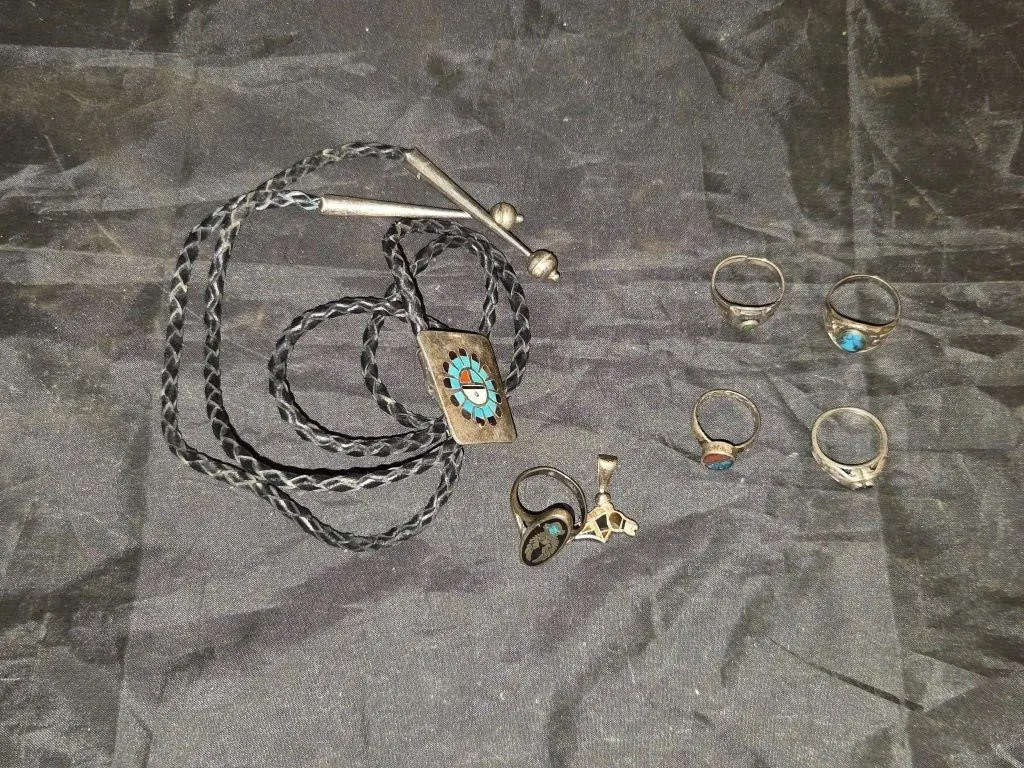4 - Turquoise Silver Rings - Silver Inlaid Pendant