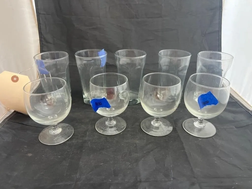 9 Pcs - Glass Cups & Footed Drinking Cups