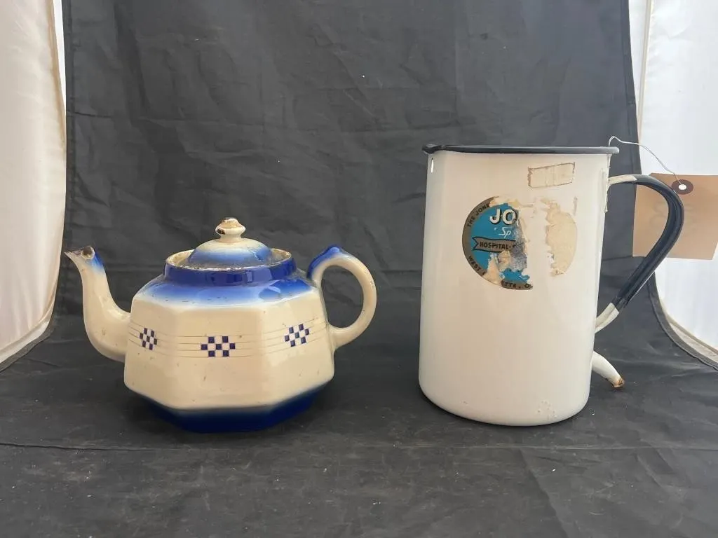 2 Pcs - Enameled Blue & White Drip Watering Pot -