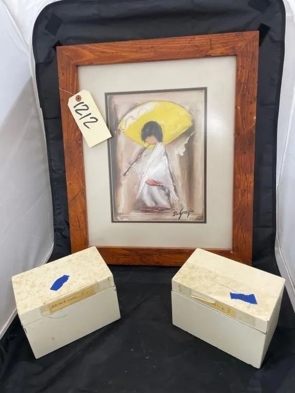 Framed Print & 2 Metal Index Card Boxes