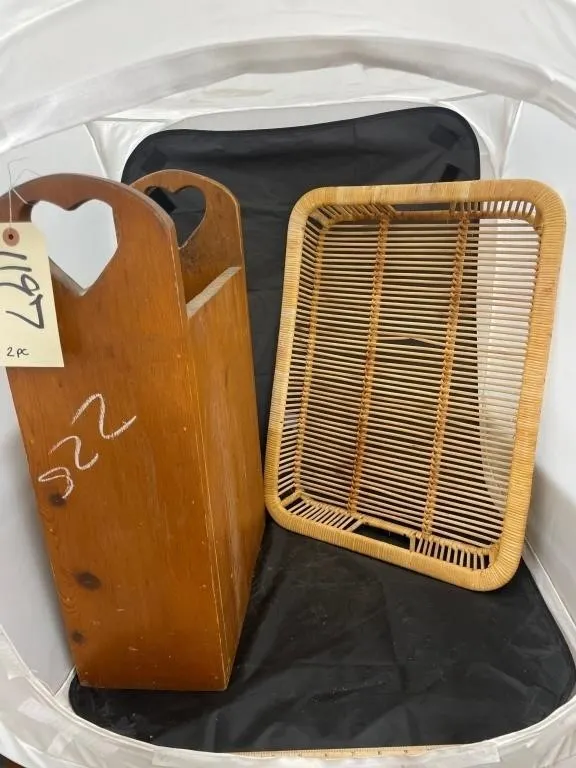 2 Pcs - Wicker Tray & Wooden Umbrella Box