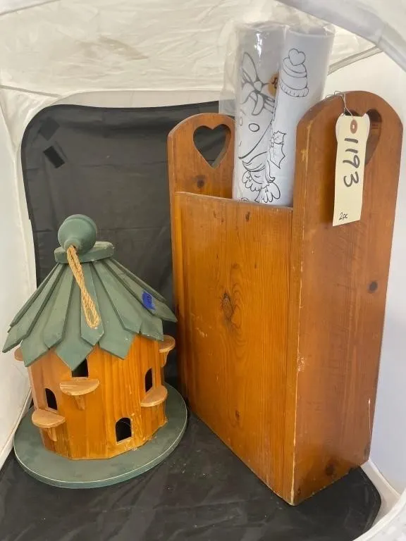 Wooden Bird House & Wooden Heart Umbrella Stand