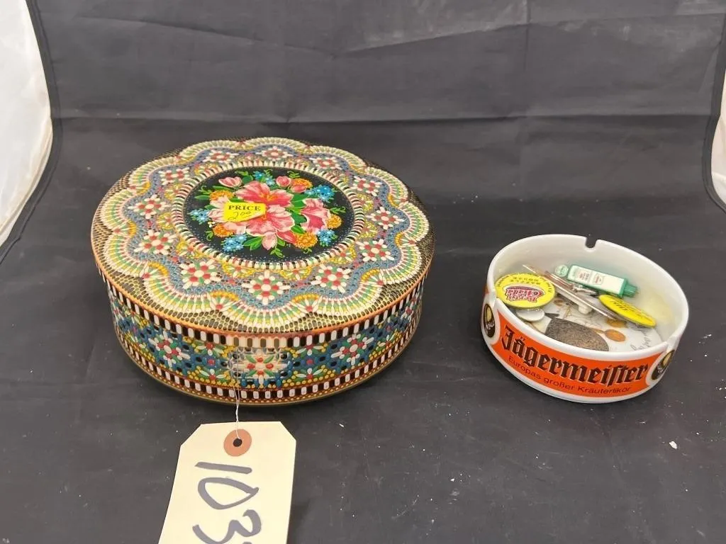 Jagermeister Ash Tray - Buttons - Tin w/Sewing