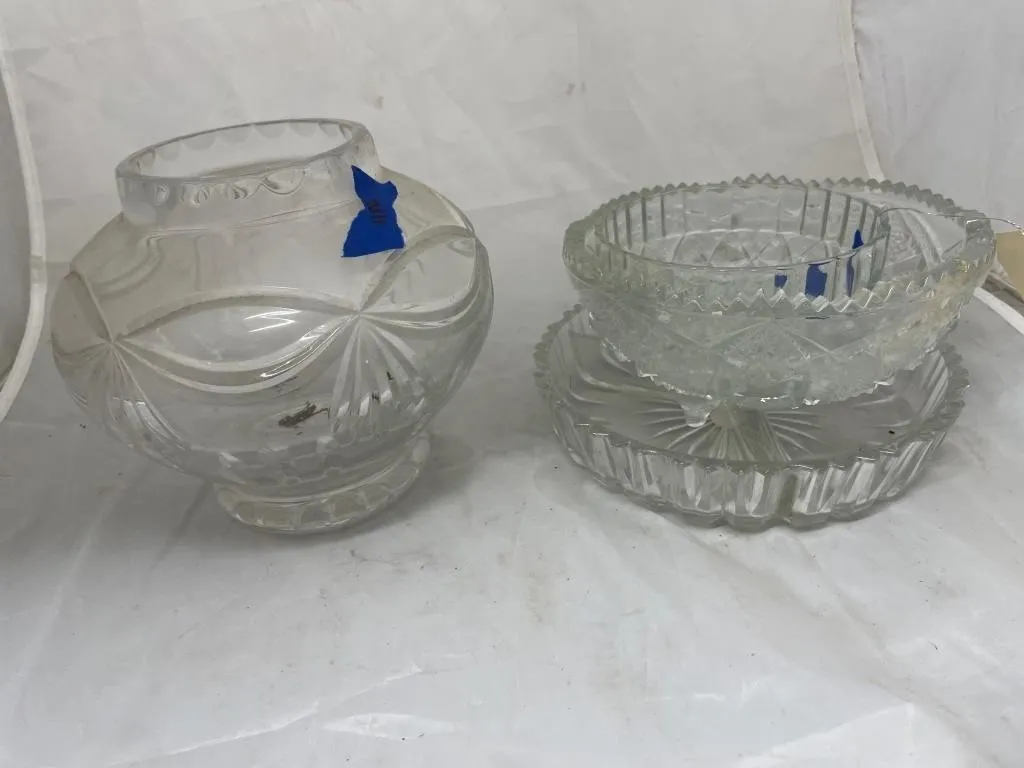 4 Pcs - Crystal Vase - Divided Dish - Cut Glass Fo