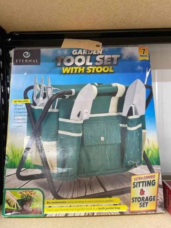 Gardening Tool Set w/Stool in box