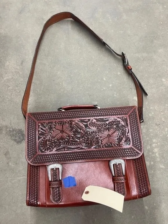 Western Themed Hand Tooled Leather Briefcase