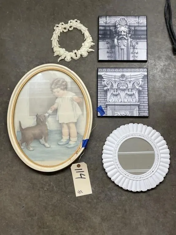 5 Pcs - Framed Wall Art - Mirror - Metal Cherub Wr