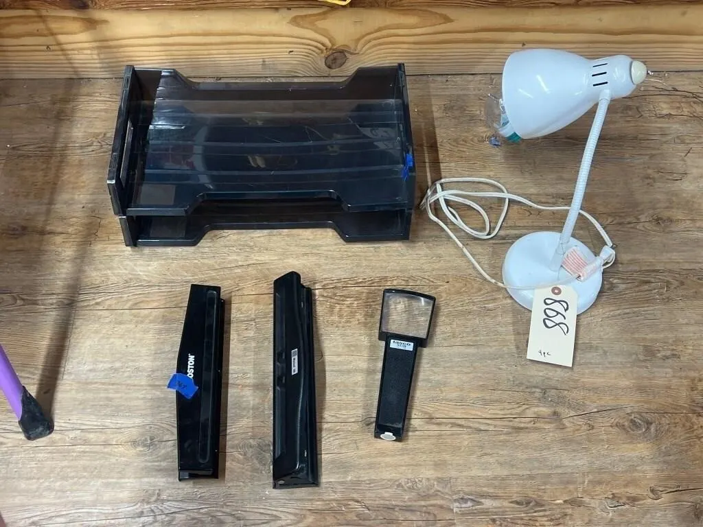 Plastic Desk Trays - 3 Hole Punch - Table Lamp
