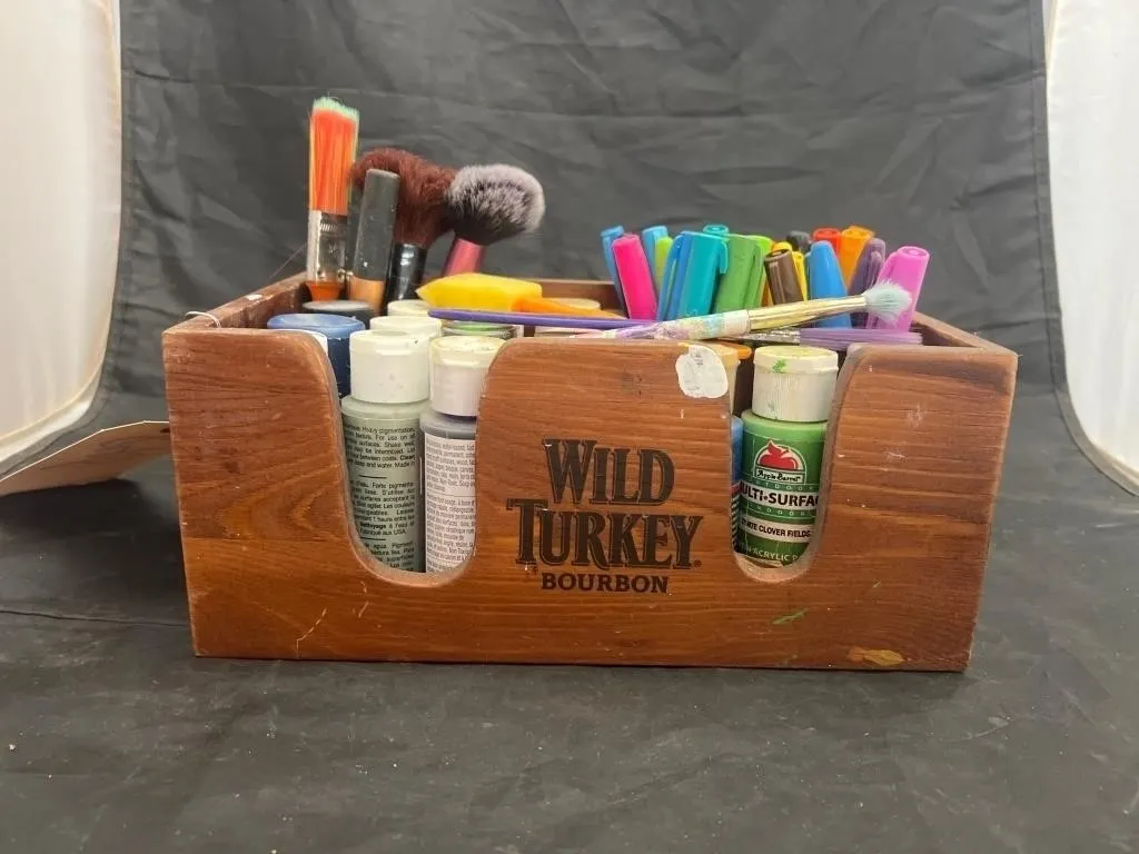 Wild Turkey Bourbon Wood Case & Art Supplies