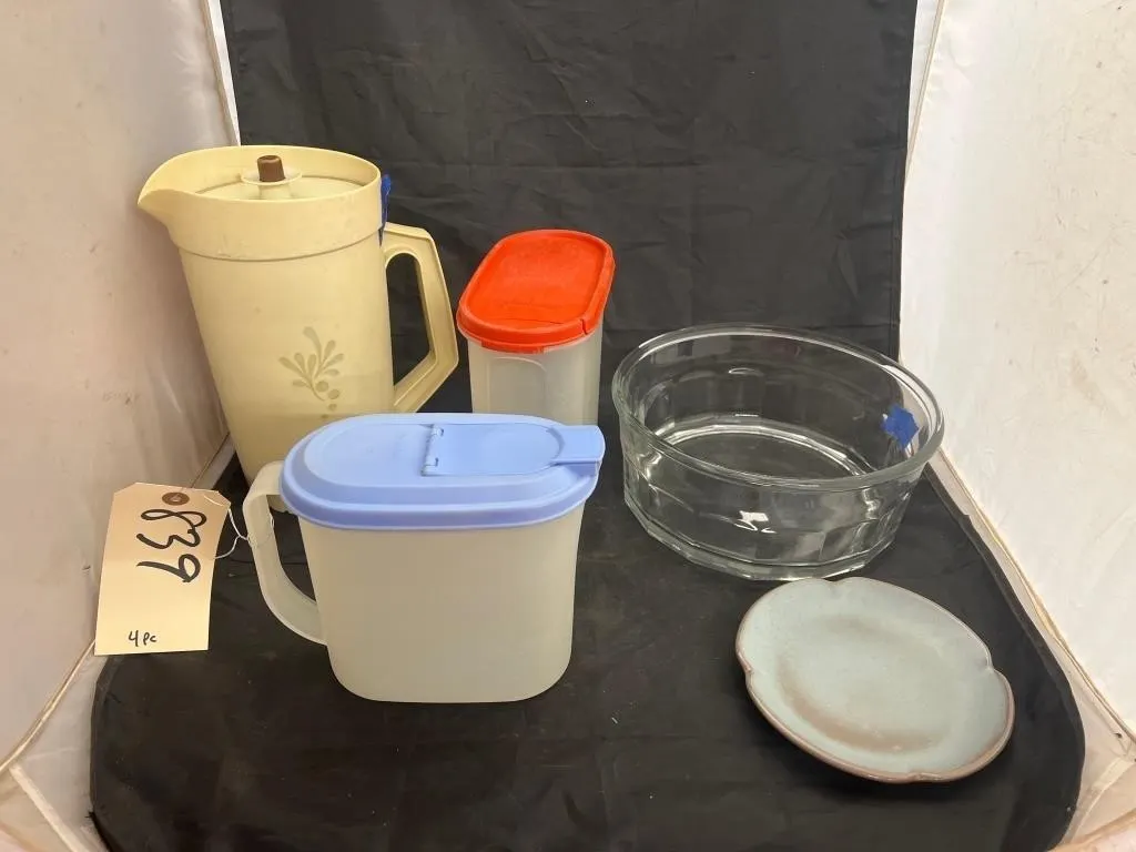 4 Pcs - Tupperware Pitcher - Frankoma Plate - Glas