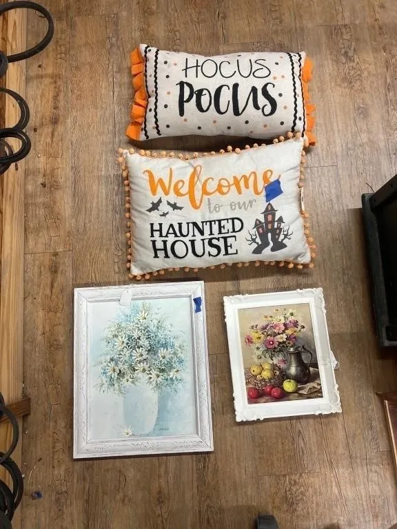 4 Pcs - Halloween Throw Pillows - Hand Painted Flo