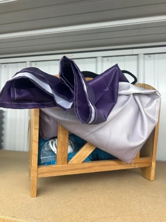 Wooden Magazine Rack w/Afghan & Shower Curtain
