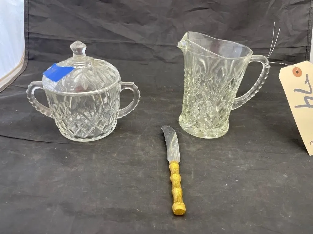 2 Pcs - Clear Glass Sugar & Creamer