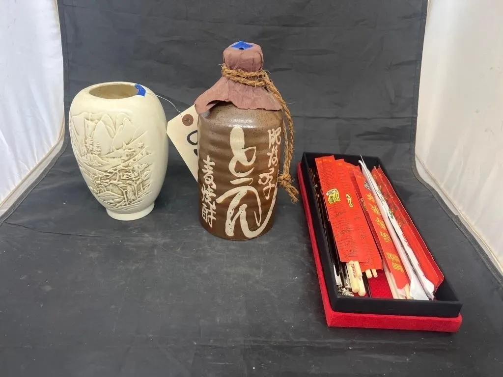 3 Pcs - Oriental Jug - Vase & Assorted Chopsticks