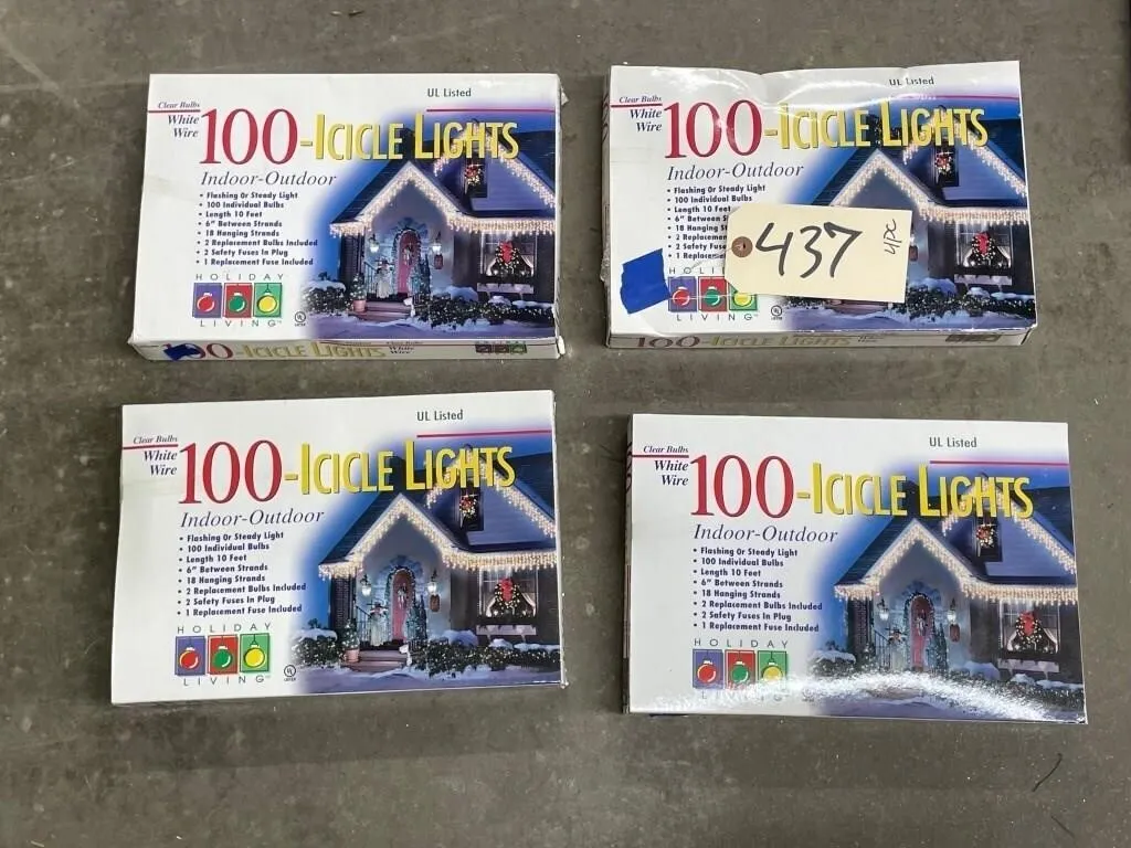 4 Pcs - 100 Pack Icicle Lights NIB
