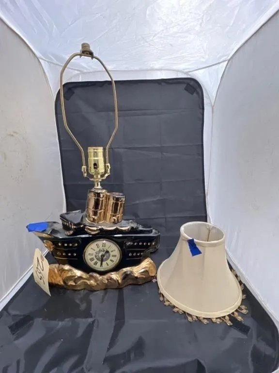 Ship Themed Clock Lamp w/Shade