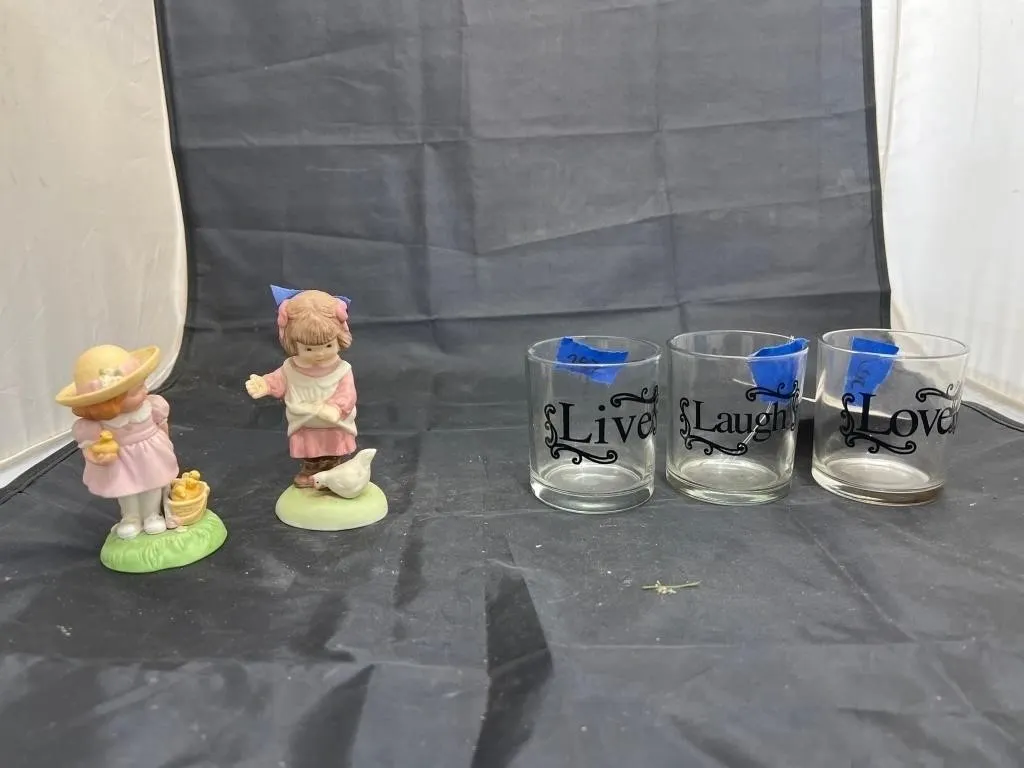 5 Pcs - Avon Figurines & 3 Glass Tumblers