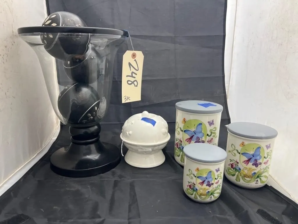 2 - Nesting Canisters, Vase w/Decorative Wooden