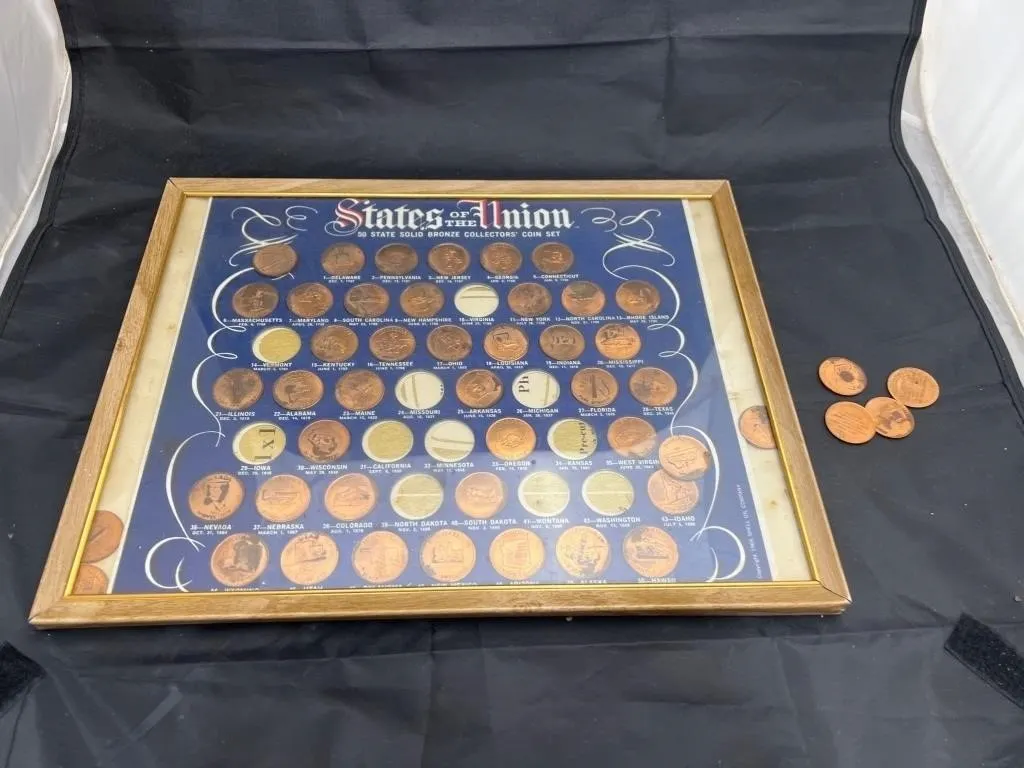 Framed States of the Union Bronze Coin Collection