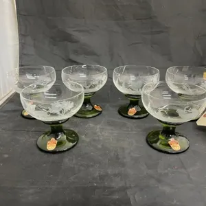 6 Pcs - Scherer Booenmais Crystal Etched Goblets