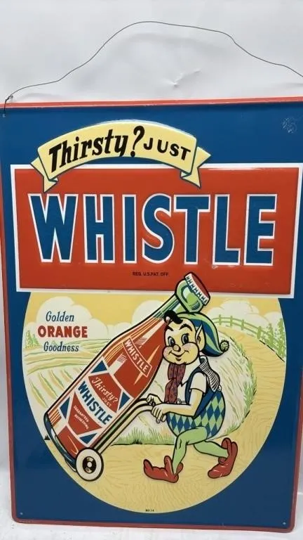 2 ft Whistle Tin Metal Embossed Sign