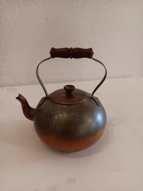 Copper tea kettle, made in Portugal.