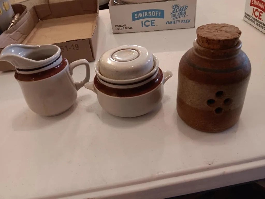 Chateau Cream & Sugar & Stoneware Spice Jar.