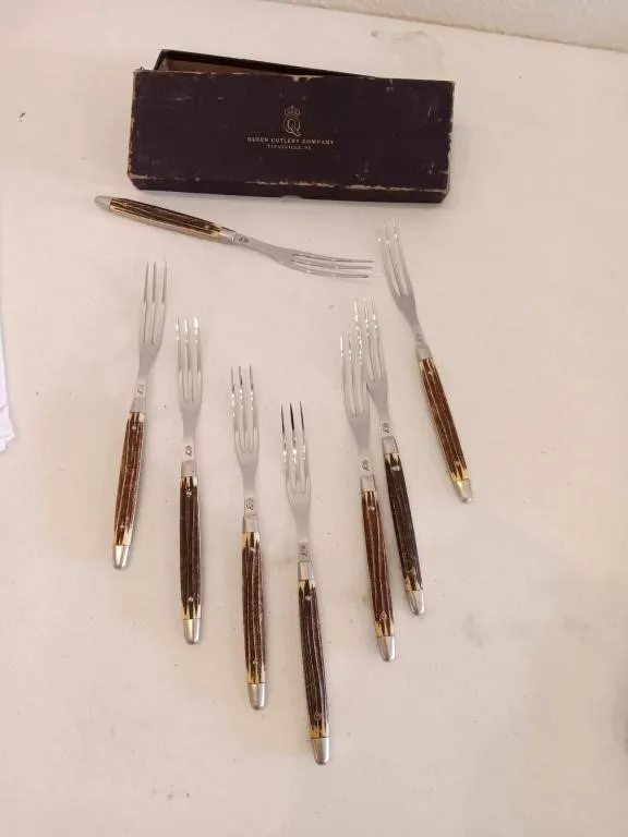 Vintage Queen Cutlery Co. Bone stag steak forks.