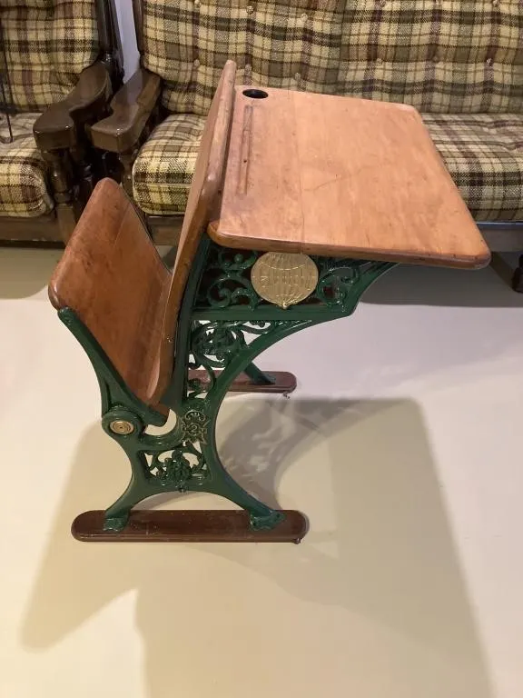 Antique wooden cast-iron Childs school desk.