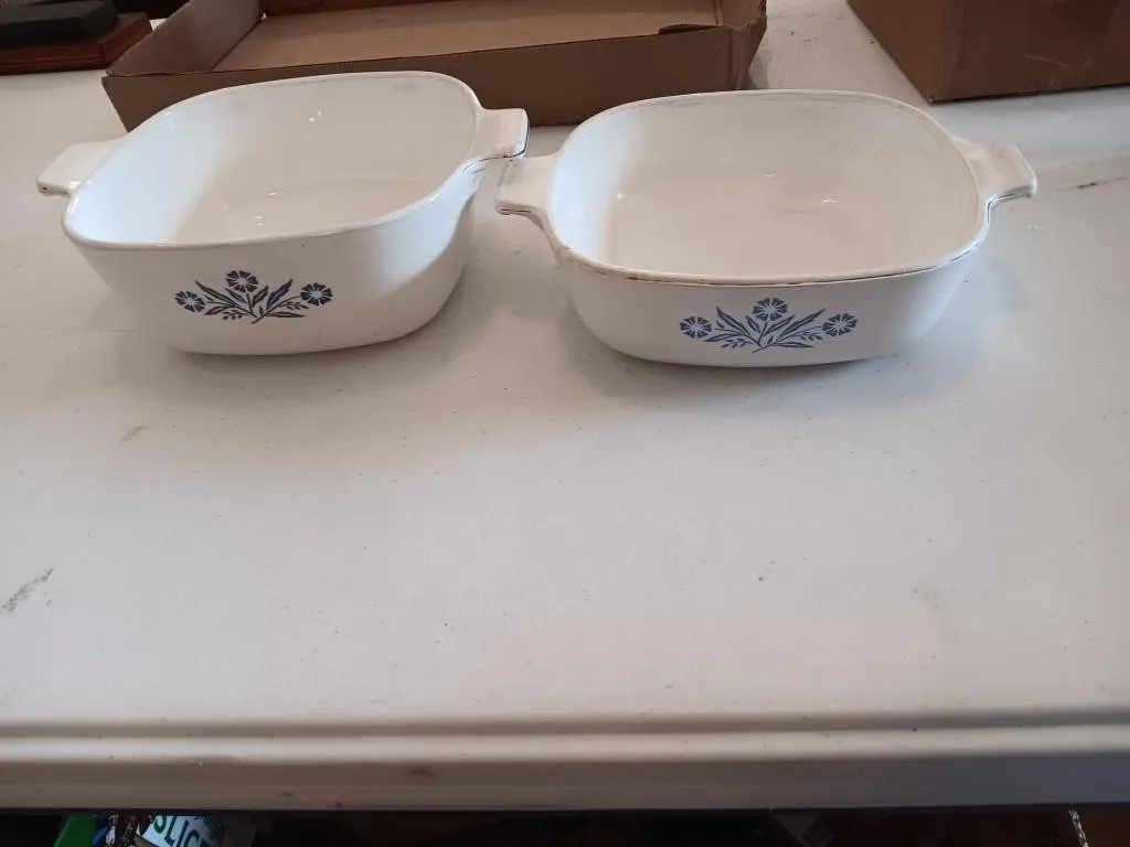 Two Corning Ware Blue Cornflower Casserole