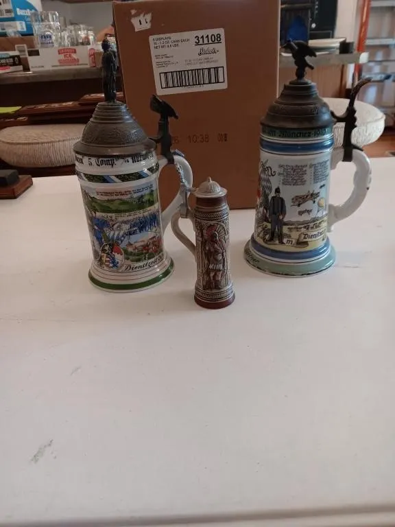 Ceramic beer steins.
