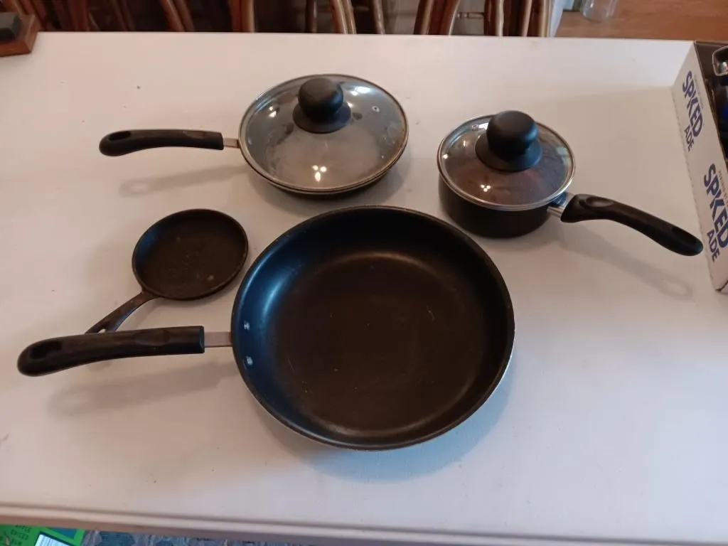 Cast Iron Mini Skillet, Sauce Pan & Two Fry