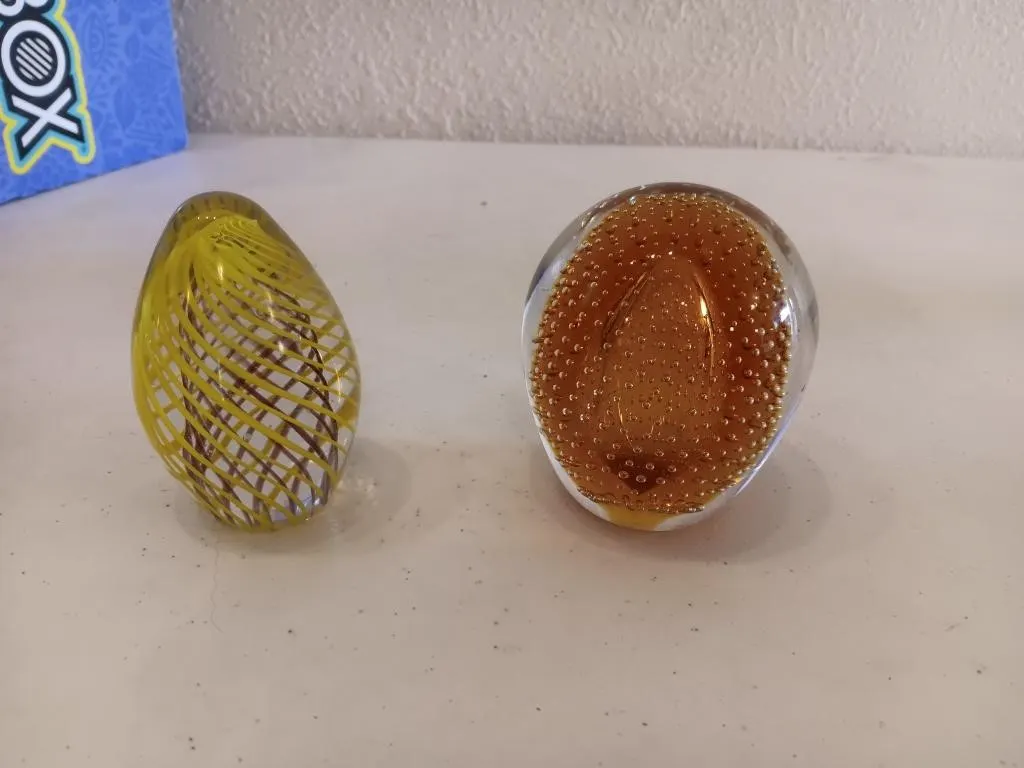 Vintage swirl glass paperweight oval egg neon
