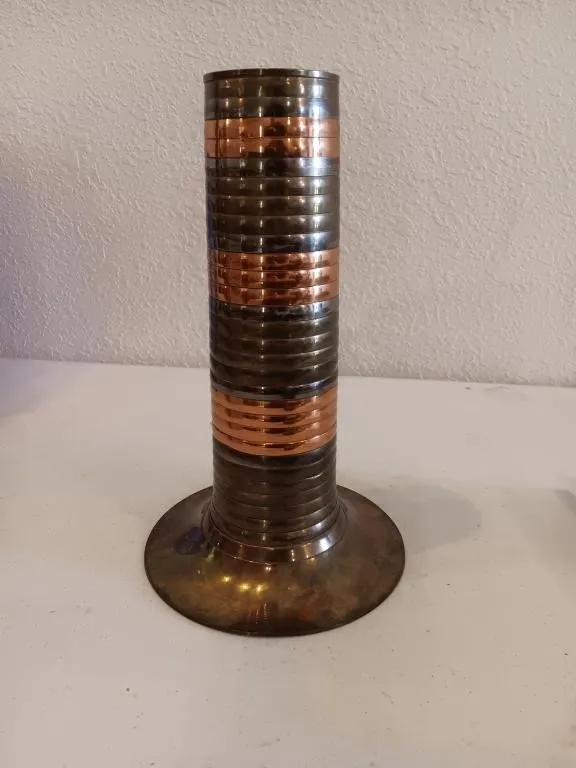 Vintage vase polished copper and brass bands with