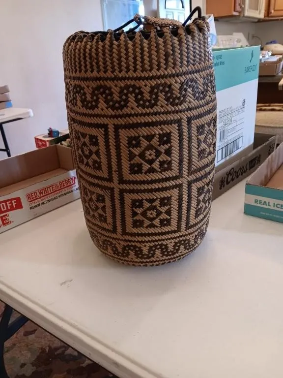 Cylindrical Dayak-Inspired Rattan Backpack.