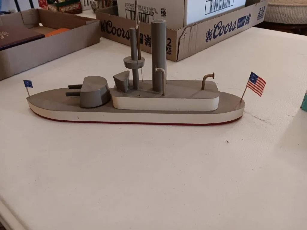 Wooden Boat Resembling 20th Century Naval Ship.
