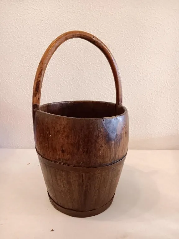 Antique handmade well bucket carrying pail.