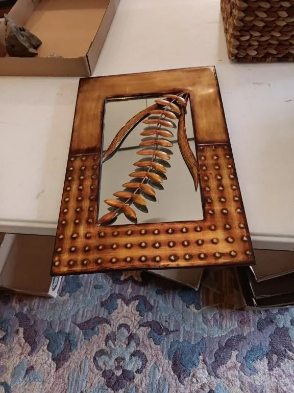 Decorative Leaf Overlay Wall Mirror. Metal Frame.