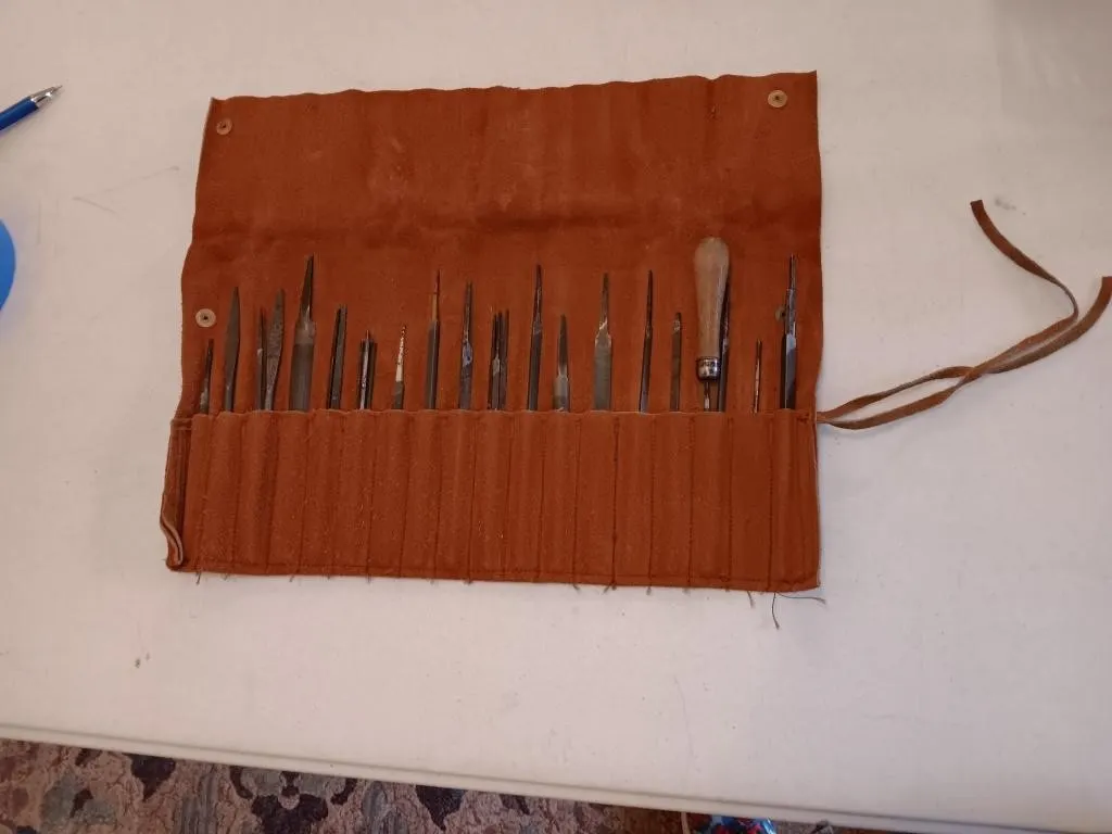 Vintage Brown Suede Tool Roll Contaning