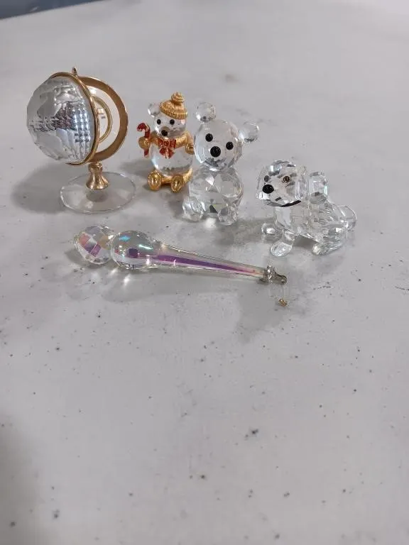 Five Decorative faceted crystal figurines