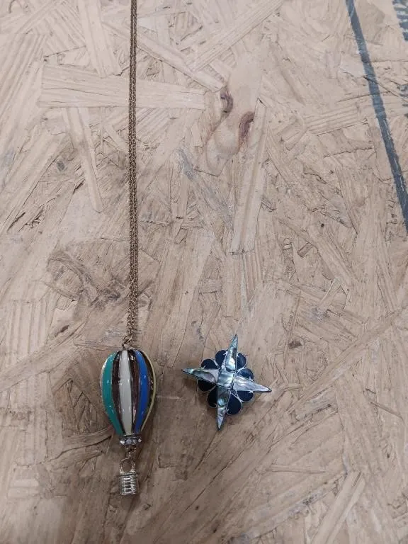 Enamel and metal hot air balloon necklace, Taxco