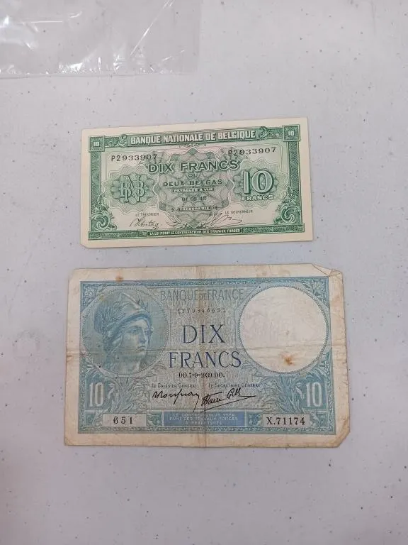1939 France 10 Francs Banknote & Vintage 1943